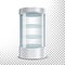 Empty Glass Showcase Vector. Realistic Round Showcase For Exhibit With Shelves.Shop Expo Cylinder. Illustration Isolated On Transp