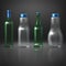 Empty glass vector bottles for alcoholic and nonalcoholic beverages, beer, wine, vodka, juice