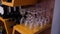 Empty glasses on table in a wine cellar for tasting drink