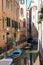 Empty gondolas on canal of Venice