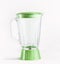 Empty green glass blender at white background. Kitchen utensil for healthy smoothie and juice preparation at home. Front view