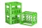 Empty green plastic storage boxes, crates for bottles. 3D render