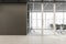 Empty grey wall with meeting room glass door