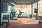 Empty Gym Interior with Sport and Fitness Equipment Training Club with Running Track or Treadmill, Exercise Bike, Bench and