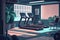 Empty Gym Interior with Sport and Fitness Equipment Training Club with Running Track or Treadmill, Exercise Bike, Bench and