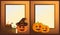 Empty Halloween Photo Frames with Ripe Pumpkins