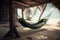 Empty Hammock on Beach, Paradise Island, Relax Vacation, Abstract Generative AI Illustration