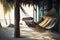 Empty Hammock on Beach, Paradise Island, Relax Vacation, Abstract Generative AI Illustration
