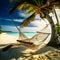 An empty hammock on a beautiful tropical beach, generative AI