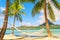 Empty hammock between palm trees on tropical beach