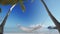 Empty hammock between palm trees on tropical beach by the sea