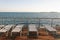 Empty hammocks in front of the Mediterranean Sea