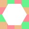 Empty hexagon white on pastel color squares checkered block, hexagons template banner on checker multi color, colorful block soft