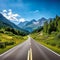 empty highway stretches ahead with parallel lines disappearing into the great landscape.