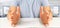 Empty holding hands of a young relaxed man over a desk