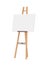 Empty horizontal canvas on wooden easel, isolated on white background. Free, copy space for your picture. Artwork