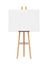 Empty horizontal canvas on wooden easel, isolated on white background. Free, copy space for your picture. Artwork