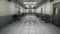 Empty hospital endless corridor. Empty corridor of the clinic. A long endless hallway with doors. The corridor of the