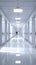 Empty hospital hallway photographed in serene, quiet atmosphere