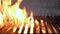 Empty hot charcoal barbecue BBQ grill with a large flame of fire and smoke is burning in restaurant. Dolly sliding video