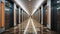 Empty Hotel Corridor With Led Lights. Generative AI