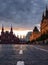 Empty illuminated Red Square and Kremlin, Moscow, Russia