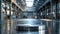 Empty Industrial-Style 3D Podium With Metallic Textures In A Warehouse For Showcasing Gadgets, Cars, Technology Or Electronics