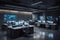 Empty interior of big modern security system control room, workstation with multiple displays, monitoring room with at security da