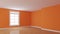 Empty Interior Corner with a White Window, Light Glossy Parquet and a Orange Walls