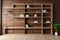Empty interior with wooden wall bookcase