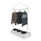 Empty Iron Clothing Display Rack with Clothes on white. 3D illustration