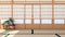 Empty Japanese traditional style room interior with Shoji sliding door and Tatami mat floor, 3d rendering