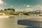 Empty jetty on artificial lake for sport summer