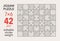 Empty jigsaw puzzle grid template, 7x6 shapes, 42 pieces. Separate matching puzzle elements.