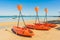 Empty kayak boat or ship on the tropical beach and sea