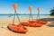 Empty kayak boat or ship on the tropical beach and sea