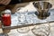 Empty kettle, glass, cups and coffee wave dripper on table