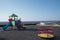 Empty kids` playground near the sea