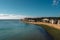 Empty Kingsgate Beach and Castle on the cliffs above the Bay, on cloudy autumn morning