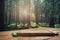 Empty kitchen board on wooden table on forest background