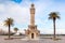 Empty Konak Square view with historical clock tower. Izmir