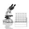 Empty laboratory glassware whith laboratory microscope on white background