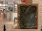 Empty large menu board indoor cafe, blank wooden black board at restaurant