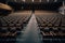 empty lecture hall, filled with rows of wooden chairs, waiting for students to arrive