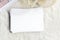 An empty letterhead and a white hat with a veil. Female wedding background