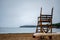 Empty life guard watchtower on the sand beach of Acadia National Park