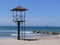 An empty lifeguard tower