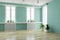 Empty living room interior with green wall and plants