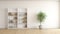 Empty Living Room With Plant And Bookshelf: Realistic Photography