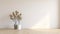 Empty Living Room With White Walls And Vase Of Flowers